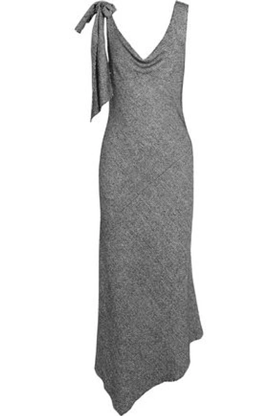 Shop Maison Margiela Woman Knotted Asymmetric Tweed Midi Dress Gray