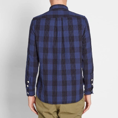 Shop Sasquatchfabrix Sashiko Block Check Shirt In Blue