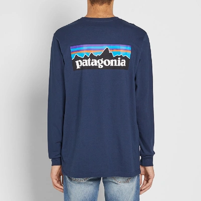 Shop Patagonia Long Sleeve P-6 Logo Tee In Blue