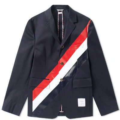 Shop Thom Browne Diagonal Stripe Unconstructed Blazer In Blue