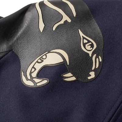 Shop Valentino Panther Varsity Jacket In Blue