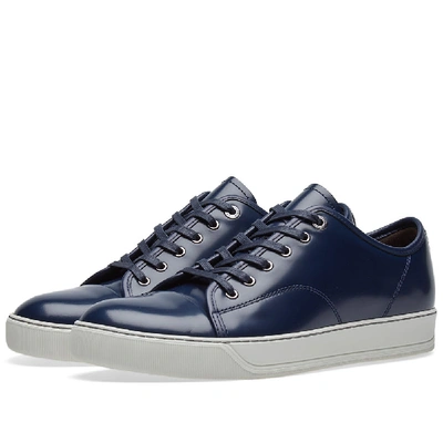 Shop Lanvin Brushed Leather Low Sneaker In Blue