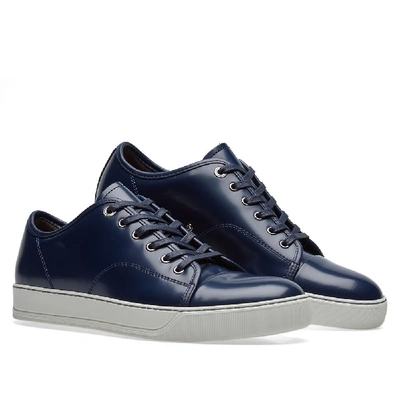 Shop Lanvin Brushed Leather Low Sneaker In Blue