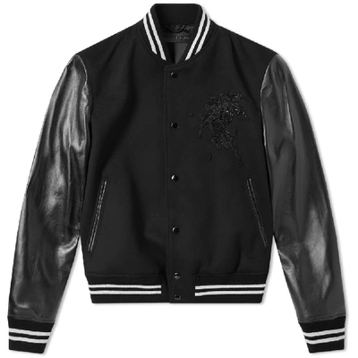 Shop Alexander Mcqueen Wool Felt Pegasus Varsity Jacket In Black