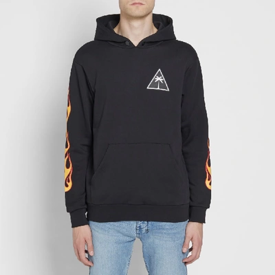 Shop Palm Angels Printed Palms And Flames Hoody In Black
