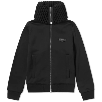 Shop Givenchy Leather Logo Patch Zip Hoody In Black