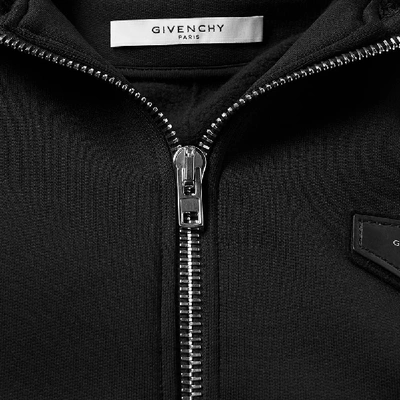 Shop Givenchy Leather Logo Patch Zip Hoody In Black