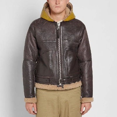 Shop Nigel Cabourn Authentic Hand-painted Dropzone Sheepskin Jacket In Brown
