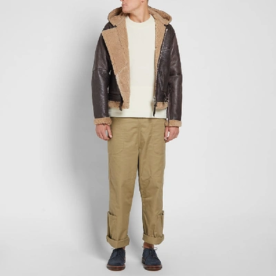 Shop Nigel Cabourn Authentic Hand-painted Dropzone Sheepskin Jacket In Brown