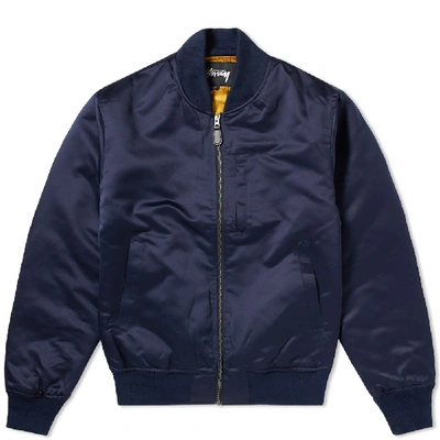 Shop Stussy Emory Satin Bomber Jacket In Blue