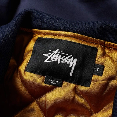 Shop Stussy Emory Satin Bomber Jacket In Blue