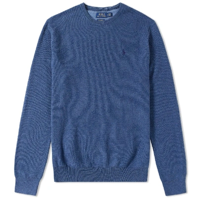 Shop Polo Ralph Lauren Textured Cotton Crew Knit In Blue