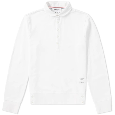 Shop Thom Browne Long Sleeve Contrast Collar Pique Polo In White