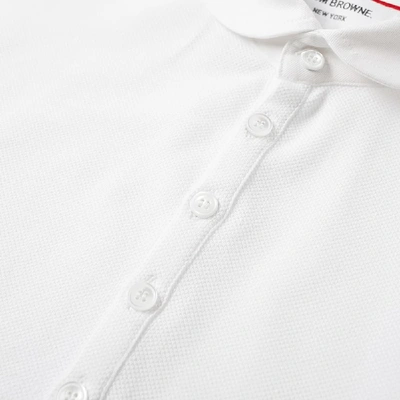 Shop Thom Browne Long Sleeve Contrast Collar Pique Polo In White