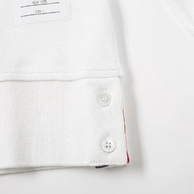 Shop Thom Browne Long Sleeve Contrast Collar Pique Polo In White