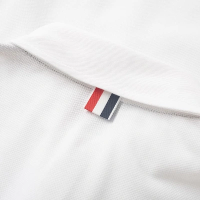 Shop Thom Browne Long Sleeve Contrast Collar Pique Polo In White