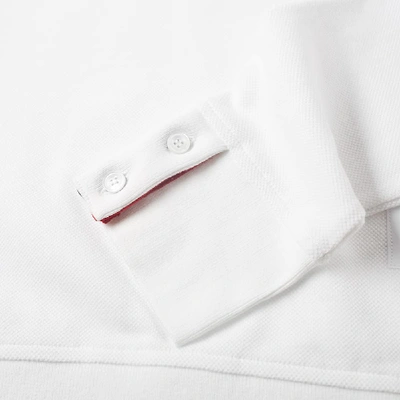 Shop Thom Browne Long Sleeve Contrast Collar Pique Polo In White