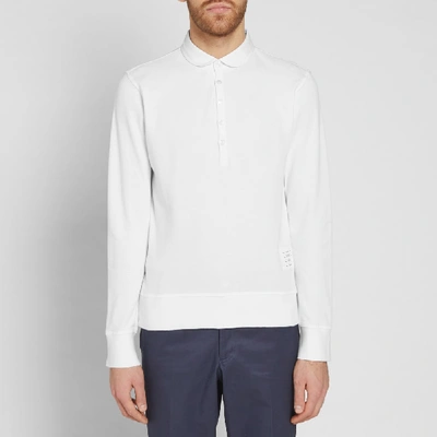 Shop Thom Browne Long Sleeve Contrast Collar Pique Polo In White