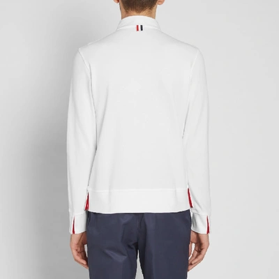 Shop Thom Browne Long Sleeve Contrast Collar Pique Polo In White