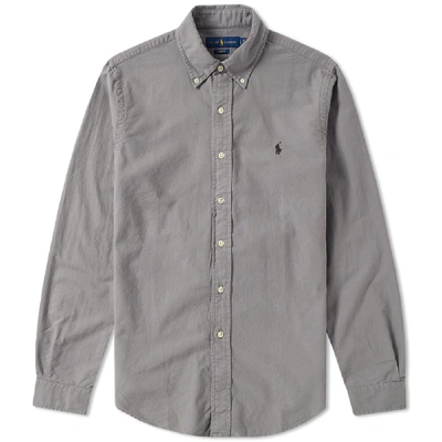 Shop Polo Ralph Lauren Slim Fit Garment Dyed Oxford Shirt In Grey