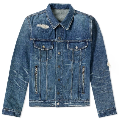 Shop Balmain Vintage Destroyed Denim Jacket In Blue