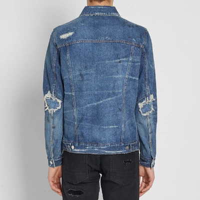 Shop Balmain Vintage Destroyed Denim Jacket In Blue