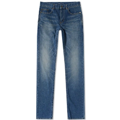 Shop Saint Laurent Low Rise Skinny Jean In Blue