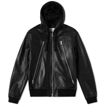 Shop Maison Margiela 10 3 Zip Leather Hoody In Black