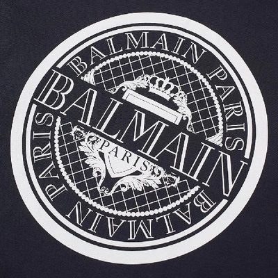 Shop Balmain Circle Logo Lightweight Hoody In Blue