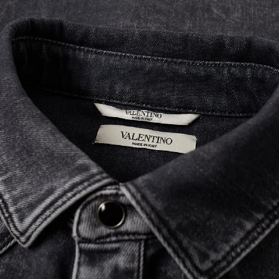 Shop Valentino Washed Denim Western Shirt In Black