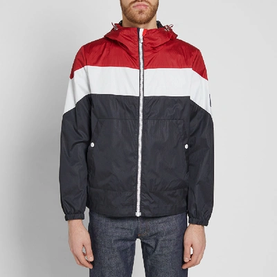 Shop Moncler Gamme Bleu Tricolour Hooded Jacket In Red