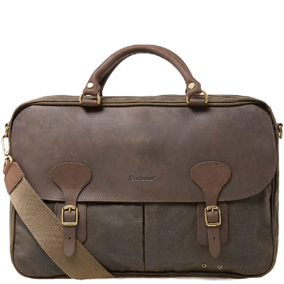 Shop Barbour Wax Leather Briefcase In Green