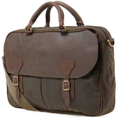 Shop Barbour Wax Leather Briefcase In Green