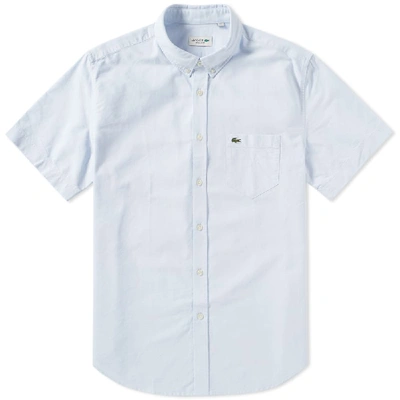 Shop Lacoste Short Sleeve Button Down Oxford Shirt In Blue