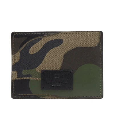 Shop Valentino Bonded Camouflage Card Holder In Green