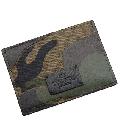 Shop Valentino Bonded Camouflage Card Holder In Green