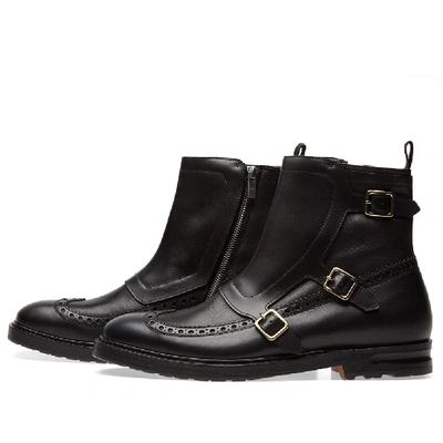 Shop Alexander Mcqueen Biker Brogue Boot In Black