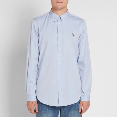 Shop Paul Smith Button Down Zebra Oxford Shirt In Blue