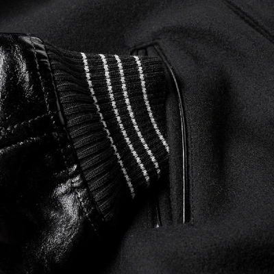 Shop Saint Laurent Leather Sleeve Teddy Jacket In Black