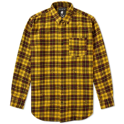 Shop Mastermind Japan Mastermind World Damaged Skull Check Flannel Shirt In Yellow