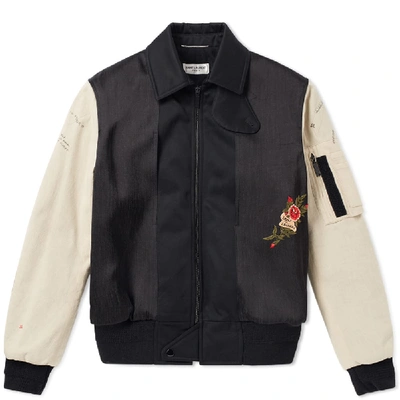 Shop Saint Laurent Embroidered Bomber Jacket In Black