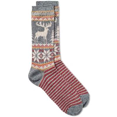 Shop Anonymous Ism Deer Snow Jacquard Crew Sock In Grey