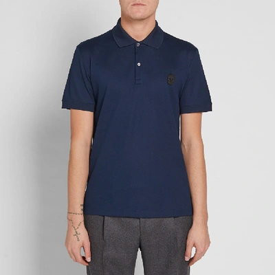 Shop Alexander Mcqueen Embroidered Skull Badge Polo In Blue