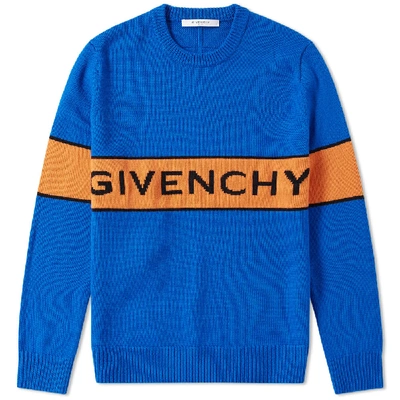 Shop Givenchy Logo Band Crew Neck Knit In Blue