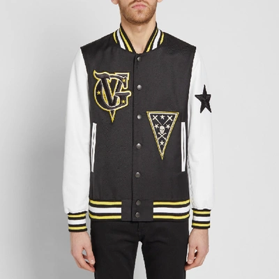 Shop Givenchy Leather Sleeve Patch Varsity Jacket In Black