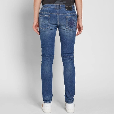 Shop Balmain Skinny Distressed Washed Biker Jean In Blue