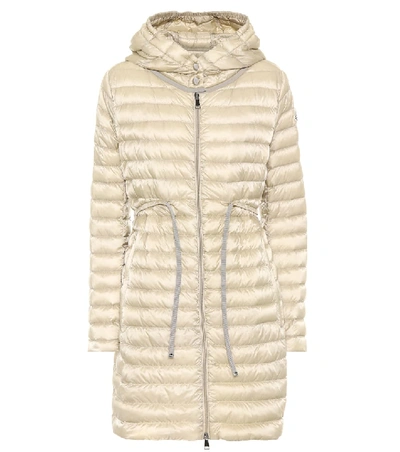 Shop Moncler Hooded Down Coat In Beige