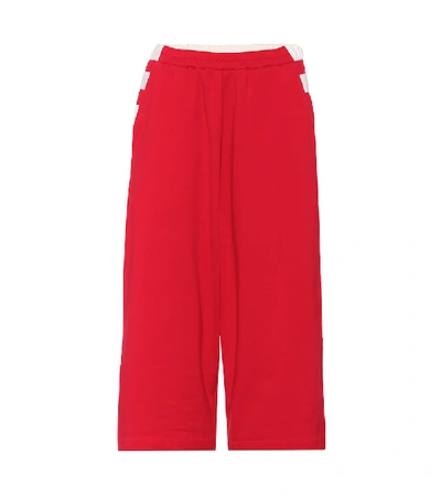 Shop Y-3 Cropped Cotton Trackpants In Red