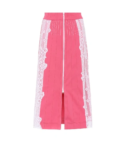 Shop Valentino Lace-trimmed Midi Skirt In Pink