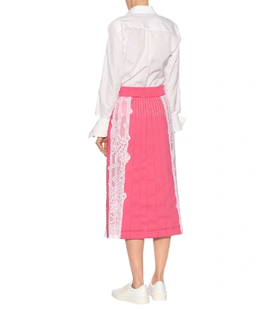 Shop Valentino Lace-trimmed Midi Skirt In Pink